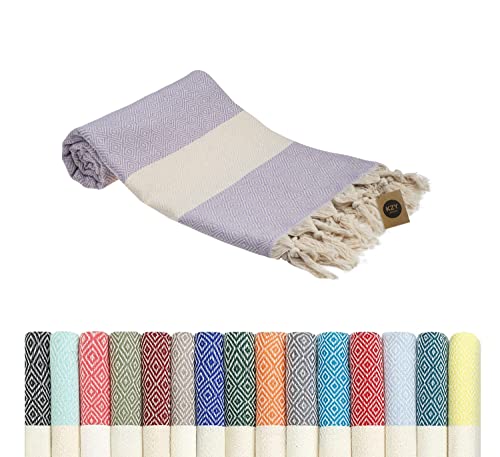 Serviette de plage turque - Grande serviette de hammam turque - Super absorbante - Serviette de voyage à séchage rapide - Sans sable - Serviettes légères et compactes pour piscine, gym, sauna (lilas) Cover