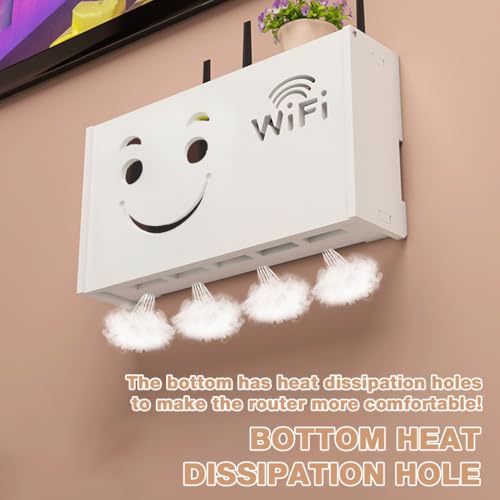 Image of HASTHIP Wall-Mount Router Holder Box, Fashion Cutout Smiley Face Storage for WiFi Routers & TV Set-Top Boxes, No-Drill, 38x8.5x20cm