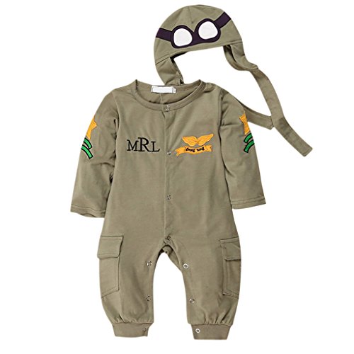 Nett Babystrampler baby piloten Soldat overall Jumpsuit Strampler langarm kostüm Armee-Grün mit hut - Grün 80, 90