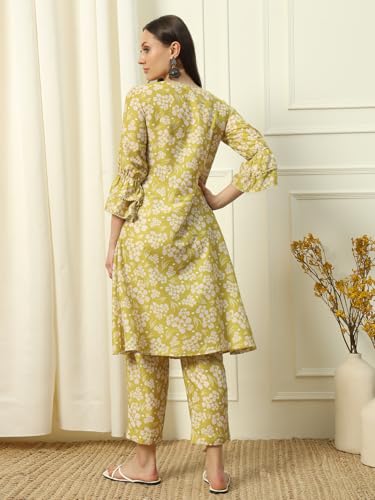 Image of FIORRA Womens Cotton Blend A-Line Kurta Pant Set