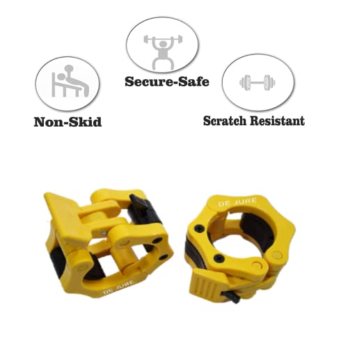 Image of De Jure Fitness Olympic Barbell Collars 2 Inch Pair - Quick Release Locking Design - Heavy Duty ABS Lock-Jaw Barbell Collars for Weightlifting, Powerlifting, CrossFit & Strength Training - Yellow