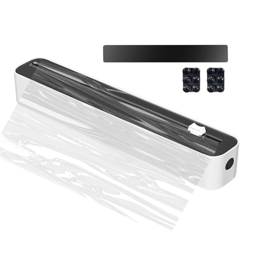 Dispensador Film Transparente con Cortador, Plastico Dispensador Papel Aluminio Y Film(Banda Magnética Y Ventosa), 2 En 1 Porta Rollos De Papel Cocina Guardar, Utensilios De Cocina, 36x5x7cm, Negro