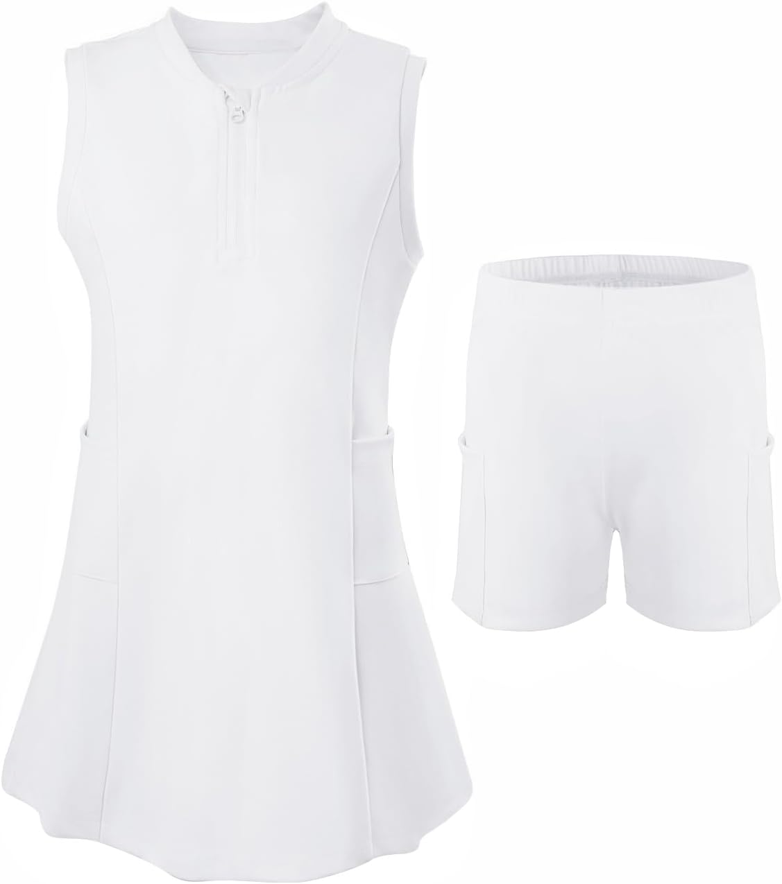 Girls Tennis Dress with Shorts Pockets Sleeveless Workout Athletic Dresses A-Line Kids Golf Outfit Quarter Zip