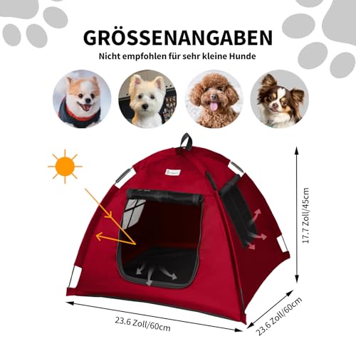 Babyezz Hunde/Katzenzeltbett, Wasserdichtes Tipi Zelt,Atmungsaktives,Waschbares Hundehaus Für Drinnen Und Draußen,Tragbares Hundehöhle/Katzen Höhle,Für Kätzchen,Welpen (Rot, S)