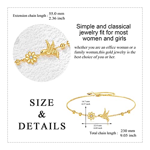 Kecho Gold Hummingbird Bracelets Yellow Gold Adjustable Chain Link Hummingbird Flower Bracelet Jewelry Gifs For Women Girls #TOP4