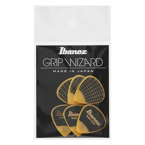 Ibanez PPA16HSG-YE Lot de 6 médiators GRIP WIZARD à grip sable, 1.0mm, Jaune