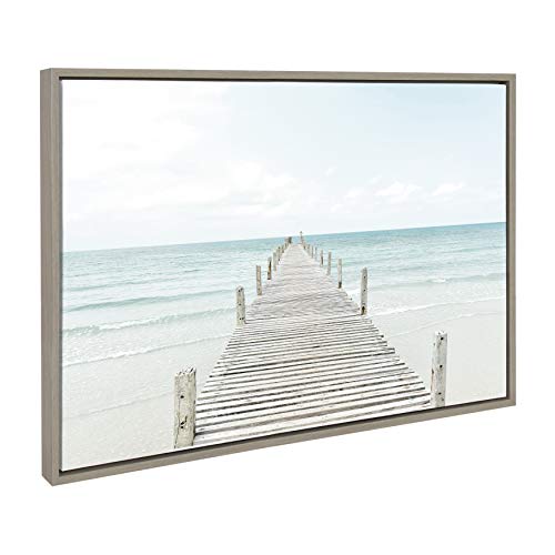 Kate and Laurel Sylvie Wooden Pier On The Beach Framed Canvas by Amy Peterson, 23x33 Gray, Coastal Calming Wall Decor for Your Living Room, Bedroom, Or Bathroom - Image 2