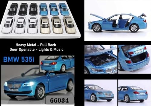Image of BMW 535i Model Car with Box, Zinc Alloy Pull Back Toy car with Sound and Light for Kids Boy Girl Gift [Colors as Per Stock]