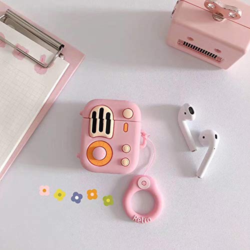 Coque AirPods 1/2 rose en silicone rétro avec mousqueton de protection - 3
