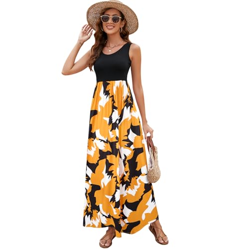 Image of Sherosa Women Boho Chevron Striped Floral Printed Summer Sleeveless Tank Long Maxi Party Dress