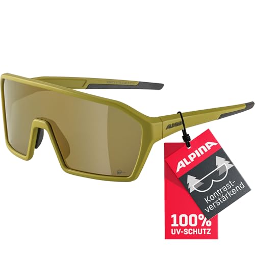 ALPINA RAM Q-LITE - Verspiegelte, Kontrastverstärkende & Beschlagfreie Sport- & Fahrradbrille Mit 100% UV-Schutz Für Erwachsene, olive matt