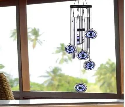 Evil Eye Wind Chimes with 5 dots, 6 Pipes, Metal Hanging Decoration for Home, Window, Garden-image-7