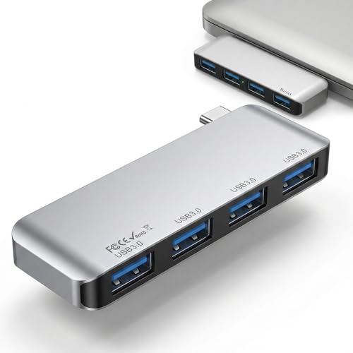 USB C Hub 4-Port, Ultra Slim USBC to USB Hub for Laptop, 5Gbps High-Speed Data Transfer Adapter, Portable USB Splitter Compatible with MacBook Pro/Air, iMac,Dell,HP, Surface & Type-C Devices