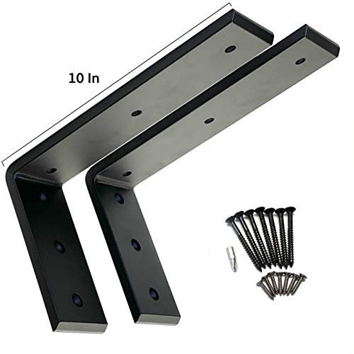 Image of Dmax Heavy Duty L Brackets for Shelves, Countertop Brackets, Wall Shelf Bracket, Mantel Brackets | Black, 10 inch x 6 inch x 2.5 inch | 2 Pack | 3 /8 inch Thick Steel, Supports 300 lbs, Floating Design