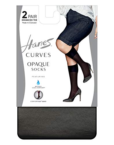 Hanes Plus Size Curves Opaque Knee Highs, 1X/2X, Black