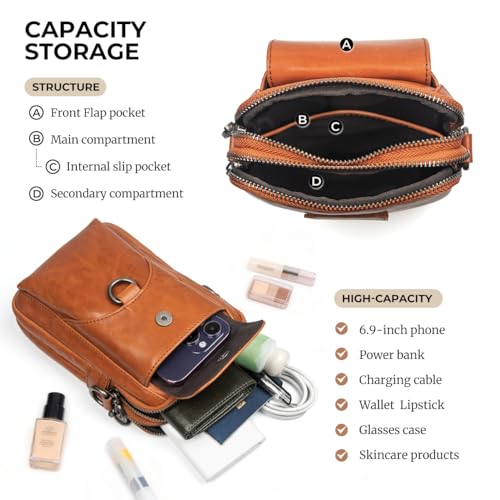 Image of Augus Genuine Leather Small Crossbody Messenger Phone Bag for men's