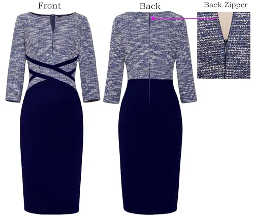 Image of VFSHOW Womens Work Business Casual 3 /4 Sleeve Slimming Fitted Front Zipper Crisscross Waist Office Party Pencil Sheath Dress