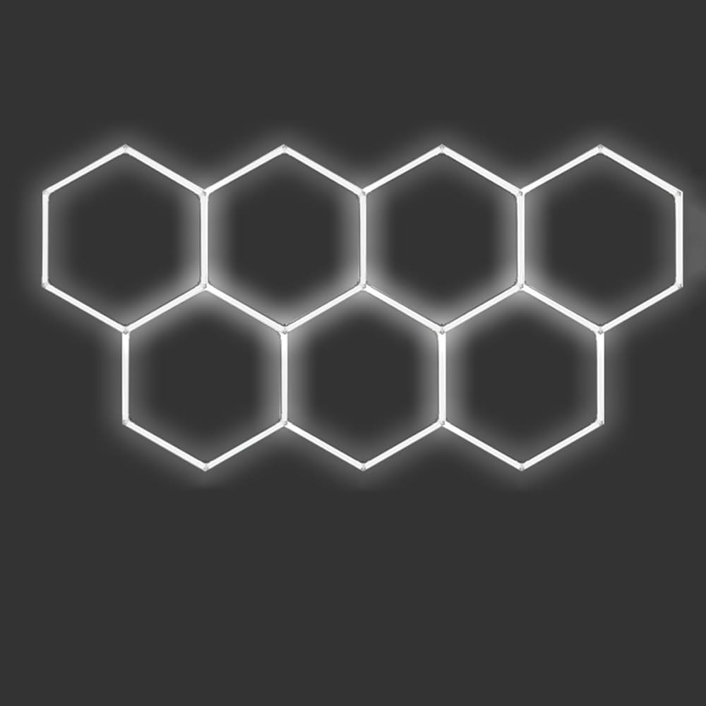 Éclairage De Garage LED Hexagonal, Plafonnier LED Nid D'abeille,Lampe De Garage Hexagonale,1 À 8 Trous Au Choix, Adaptés Aux Garages, Lave-Autos, Salles De Fitness Ou Centres Commerciaux,etc-7 holes A