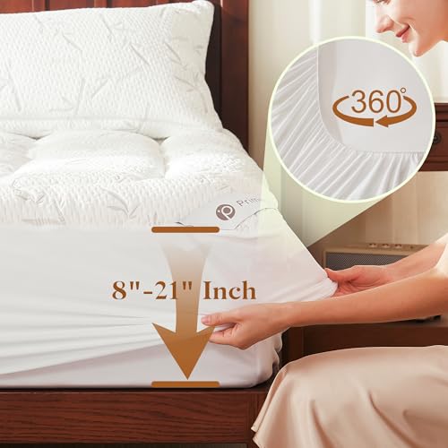 100% Waterproof King Size Mattress Topper, Thick Pillow Top Mattress Pad,Up to 21 Inch Deep Pocket,Soft Breathable Mattress Pad for Back Pain, Protector Cover(White)