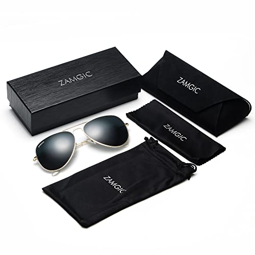 Image of ZAMGIC Aviator Glass Lens Sunglasses,Military Style,UV400 Protection Sun Glasses for Men Women