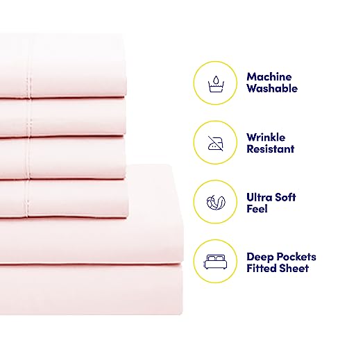 California King Comforter Set - Soft & Breathable 7-Piece Bedding Collection - 1 Comforter, 1 Fitted Sheet, 1 Flat, 4 Pillowcases - Deep Pocket - Premium Quality - Ideal for All Seasons, Pale Pink