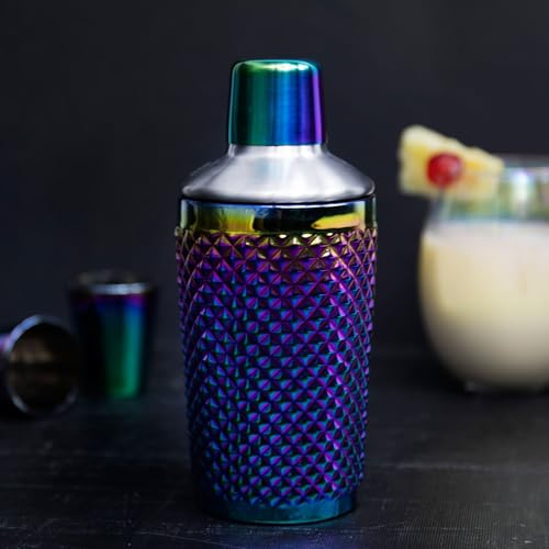 Image of BarCraft Premium Studded Glass Cocktail Shaker for thinKitchen, 300 ml, Rainbow-Pearl Iridescent Finish, Integrated Strainer, Spill-Proof Design, Ideal for Bartending at Home
