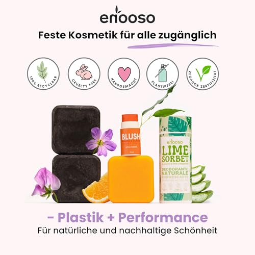 Enooso - Bio-Shampoo Gegen Haarausfall, Stärkt Mit Rosmarinöl, Verdünnt Mit Reinigendem Rizinusöl, Für Fettiges Haar, 100% Natürliches und Veganes Festes Shampoo - 130g