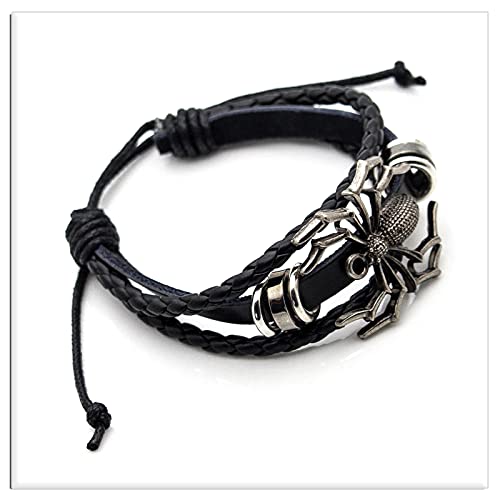 Xusamss Punk Rock Alloy Spider Bracelet Drawstring Rope Leather Bracelet,7-8inches3
