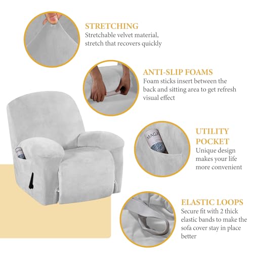 Funda de terciopelo para silla reclinable con bolsillo protector elástico 3