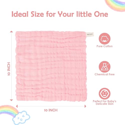 Image of Little Boo Muslin Cotton Face Towels for New Born Baby Extra Soft Hankies Reusable Napkins for Infants Toddlers Baby Care Soft & Absorbent - Pack of 5 (Multicolour)