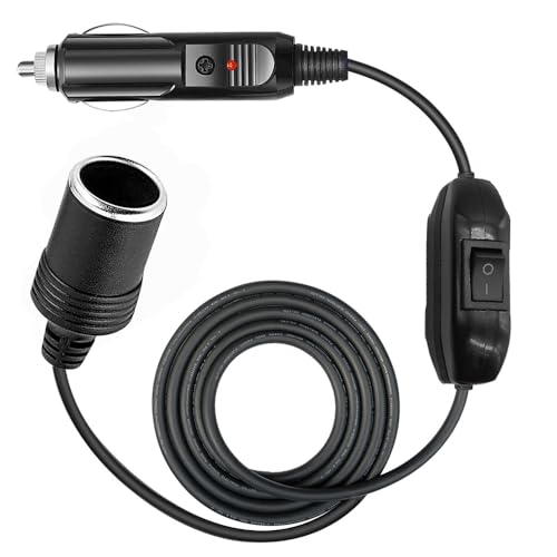 Car Cigarette Lighter Extension Cable with ON/Off Switch, 9.8FT/3m Lighter Extension Cord Lead with Female Inline Socket Connector, 12V/24V 17AWG, Suitable for Tyre Inflators/Portable Equipment