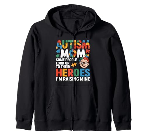 Autism Mom Raising My Hero Puzzle Piece Awareness Art Felpa con Cappuccio