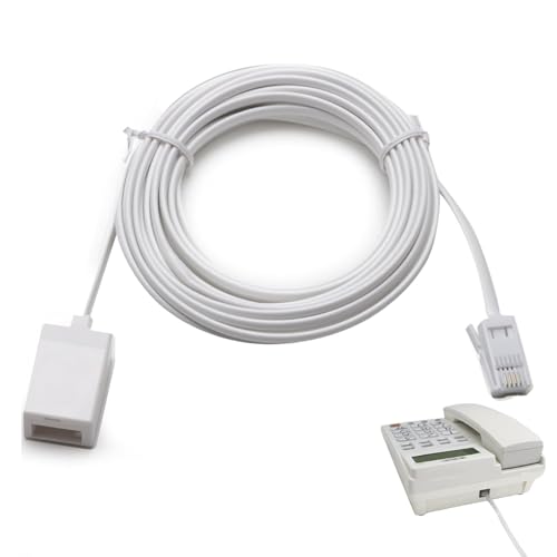 BT Telephone Extension Cable 5m Straight Through Phone Cables 6P4C Male to Female Extension Cable UK Landline Phone Cord for Home and Office RJ11 Fax Modem Router (White 16.4ft)