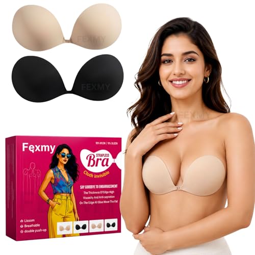 Image of Women's & Girl's Strapless Push Up Wire Free Stick On Invisible Bra, Sticky Liftup Silicone, Stick on Bra for Backless Dress Free Size B Cup