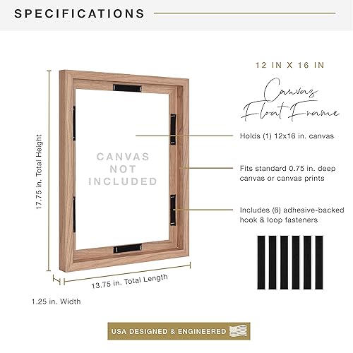 Image of MCS Canvas Float Frames 12x16 Frame, Walnut Woodgrain for Finished Canvases, Vertical & Horizontal Wall Hanging with Adhesive for Canvas Paintings (1-Pack)