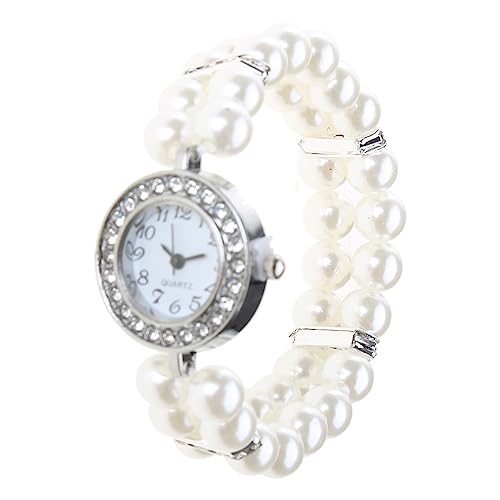 MinnowXY Women Watch Simulated Pearl for Luxury Fashion Elegant Wrist Band Bracelet Jewelry Gifts Lady Elastic