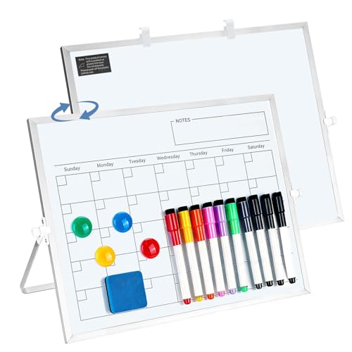 Image of Double-Sided Whiteboard Calendar with Stand, A3 Weekly and Monthly Planner for Desk and Wall, Hanging Dry Erase Chores Board for Daily Schedules, Family Planning, Meal and Memo, 40x30cm