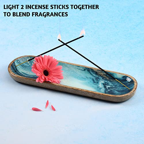 Folkulture Incense Holder Or Incense Burner Holder, Insense Stick Holder For Home Décor Or Wooden Incense Tray For Sticks, Modern Insence Ash Catcher, Mango Wood, Set Of 2, Blue And Green Agate #TOP1