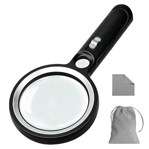 Handheld Magnifying Glass with Light for Reading, 5X 20X Real Glass Lens&31 LED Lighted Magnifying Glass Book Magnifier Ideal Gift for Kids Nature Exploration Seniors Low Vision
