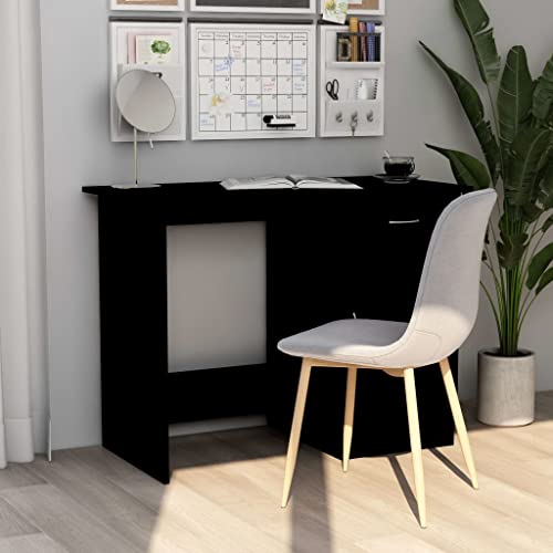 Yunovire Escritorio moderno negro 100 x 50 x 76 cm, material de madera, con cajón y puerta, escritorio compacto para ordenador en casa, oficina, juegos, habitación infantil