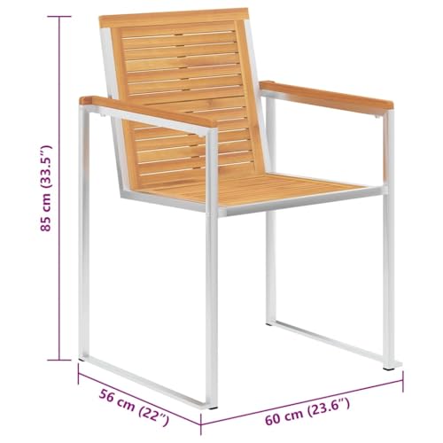 Chaises à dîner de terrasse en acacia solide avec coussins de jardin x2