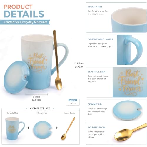 Image of ZAICUS Best Teacher Ever Coffee Mug with Lid & Spoon, Ceramic Gift Mug | Ideal Teacher Appreciation Gift | Ideal for Coffee, Tea & Daily Use | White & Blue Gradient Design