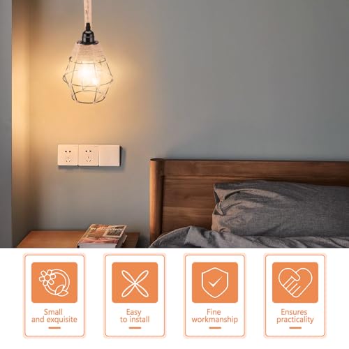 Image of Hanging Lights with Plug in Cord Set of Two, Farmhouse Hanging Lamps Hand Woven Rattan Wall Sconce with Wood Arm Hemp Rope Cord, Boho Wall Sconce for Bedroom Living Room (Plug-in Rocker arm)