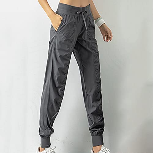 Calça feminina de corrida premium com bolso para suor, roupas casuais esportivas e esportivas, Cinza