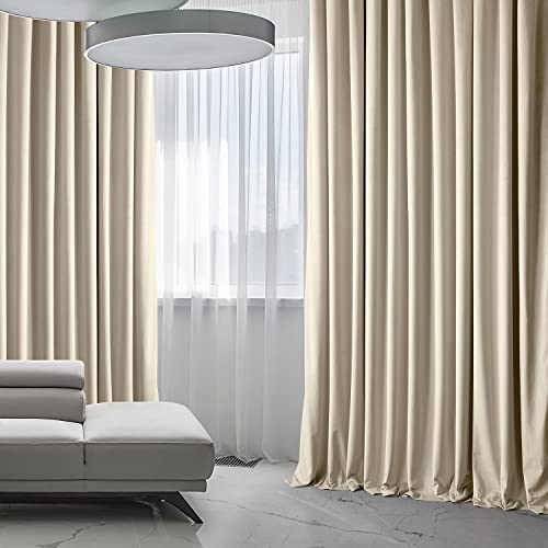 Image of HPD Half Price Drapes Signature Plush Extra Wide Velvet Blackout Curtains for Bedroom (1 Panel),100W X 96L Hotel Black Out Curtains for Living Room, Thermal Insulated Blackout Curtains,Angora Beige
