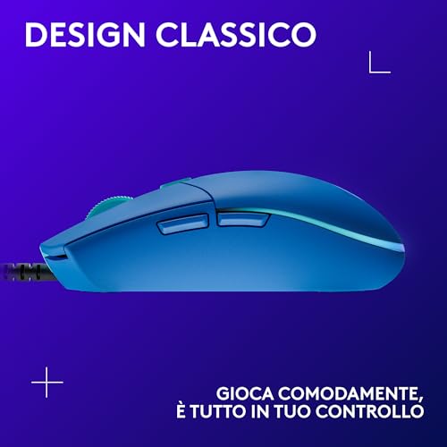 G203 LIGHTSYNC Mouse Gaming con Illuminazione RGB, Personalizzabile, 6 Pulsanti Programmabili, Sensore per Gaming, Tracciamento a 8000 DPI, Peso Ridotto - Blu - Mouse gaming - Immagine 6