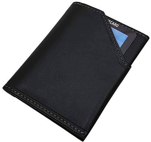 Preisvergleich Produktbild Rind-Nappa Leder Kreditkartenetui mit Geldscheinfach / Kartenetui / Visitenkartenetui / Scheckkartenetui / Ausweisetui mit RFID & NFC Schutz in Schwarz