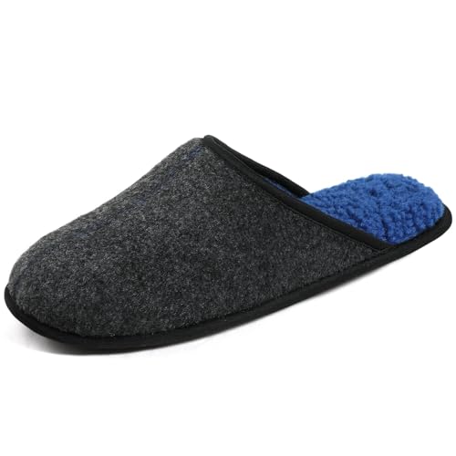 ULTRAIDEAS Casual Slippers for Men, Slip On Men's Slippers with Memory Foam & Rubber Sole Indoor (Felt Dark Grey, Size 11-12)