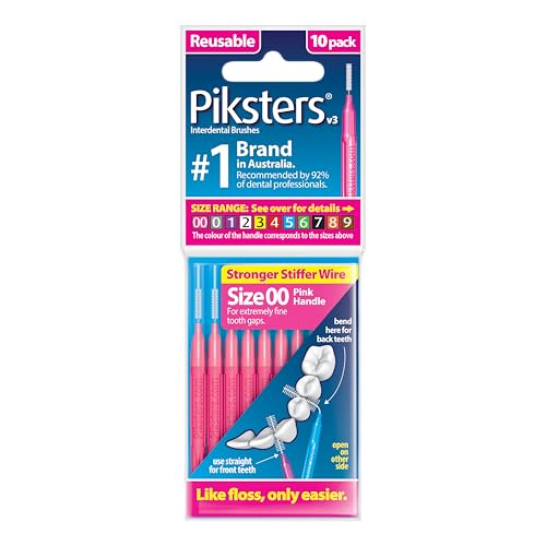 Piksters Interdental Brushes 10 pk Size 00 Interdental Brush for Extremely Fine Gaps Gum Soft Bristles for Plaque Removal Safe for Braces