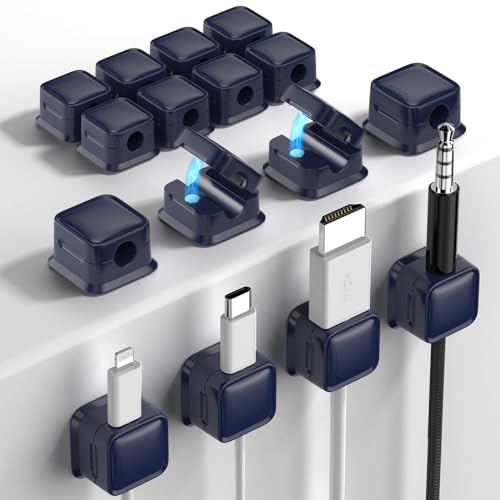16 Pack Magnetic Cord Organizer, Easy Secure Adhesive Cable Management, Wire Holder Keeper Organizer Management, Hide Or Organize Phone USB Charger Cable for Home,Office,Car,Desk,Nightstand-Dark Blue